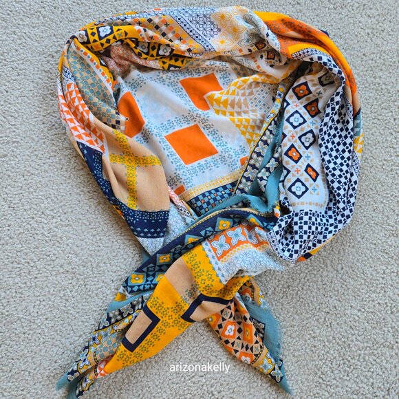 Mosaic Tile Scarf Large Square Silk Modal Boho - Picture 2 of 14